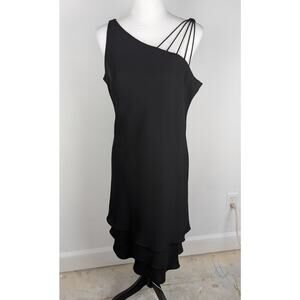 Cocktail dress sz 12 black poly/crepe double flounce Joneswear Cocktail pullon